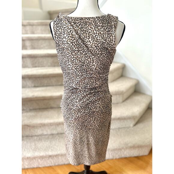 Betsey Johnson Tan & Brown Leopard Print Ruched Sheath Dress - Picture 4 of 7